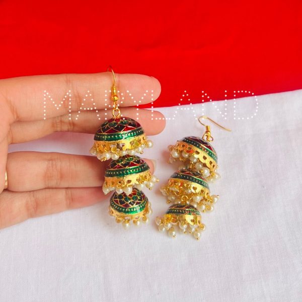 Triple Layer Meenakari Jhumki