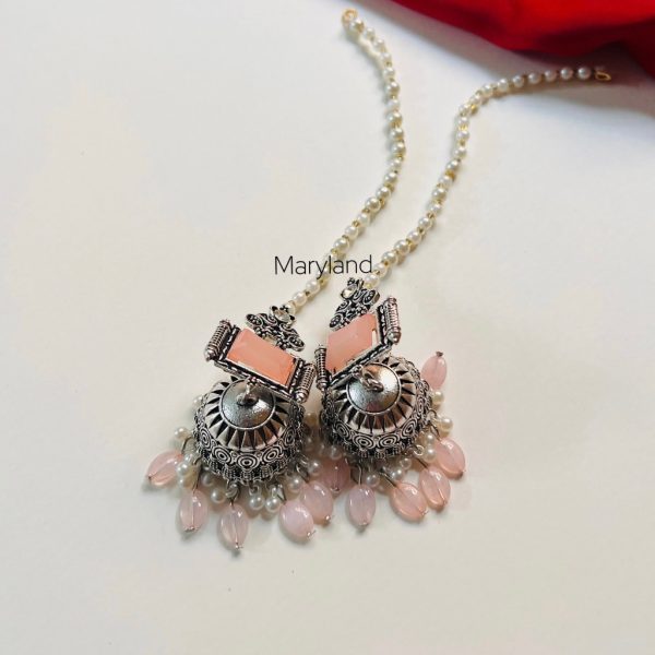 Monalisa Pink Stone Jhumky - Image 2